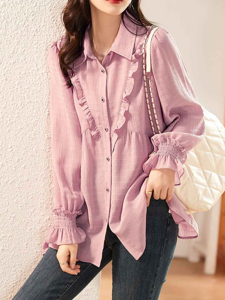 Alyssa Casual Pink Polo Chiffon Loose Shirt