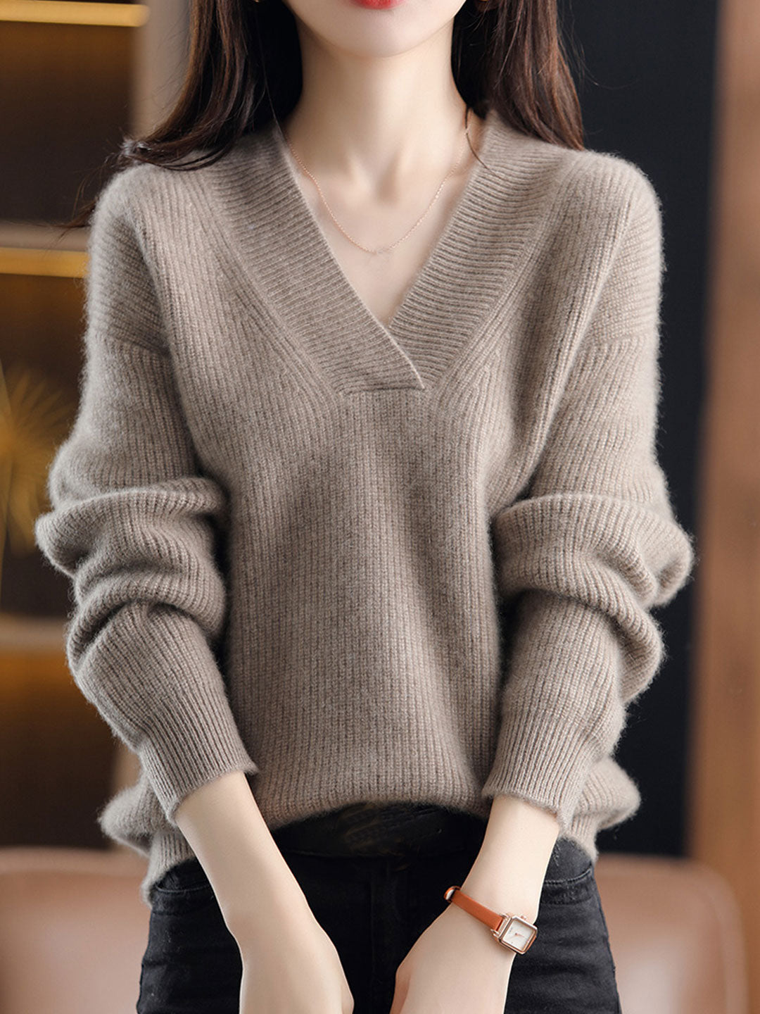 Lauren Loose V-Neck Solid Color Knitted Top