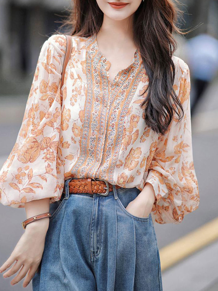 Elizabeth Classic Floral Balloon Sleeve Top