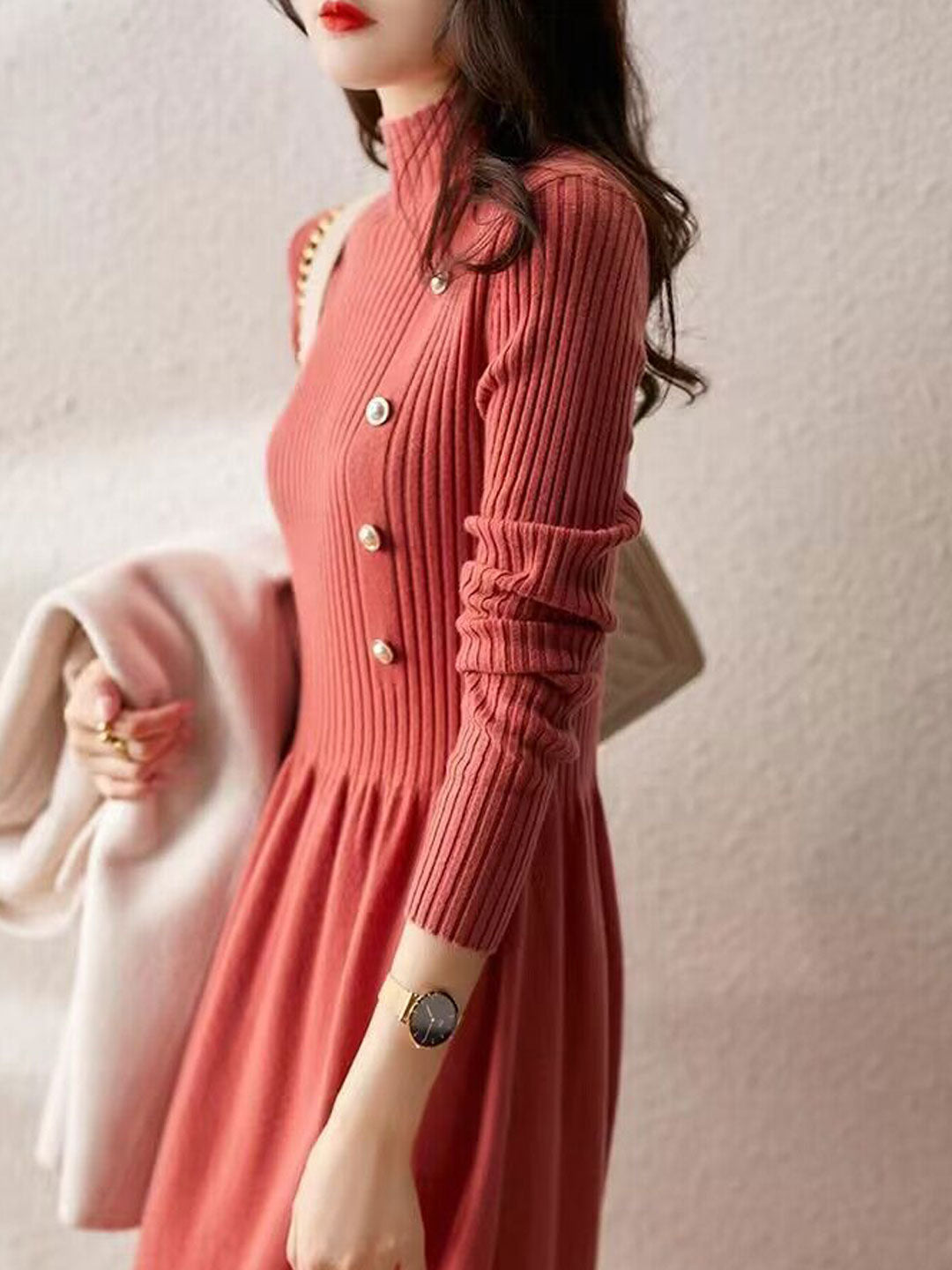 Grace Turtleneck Solid Color Knitted Sweater Dress