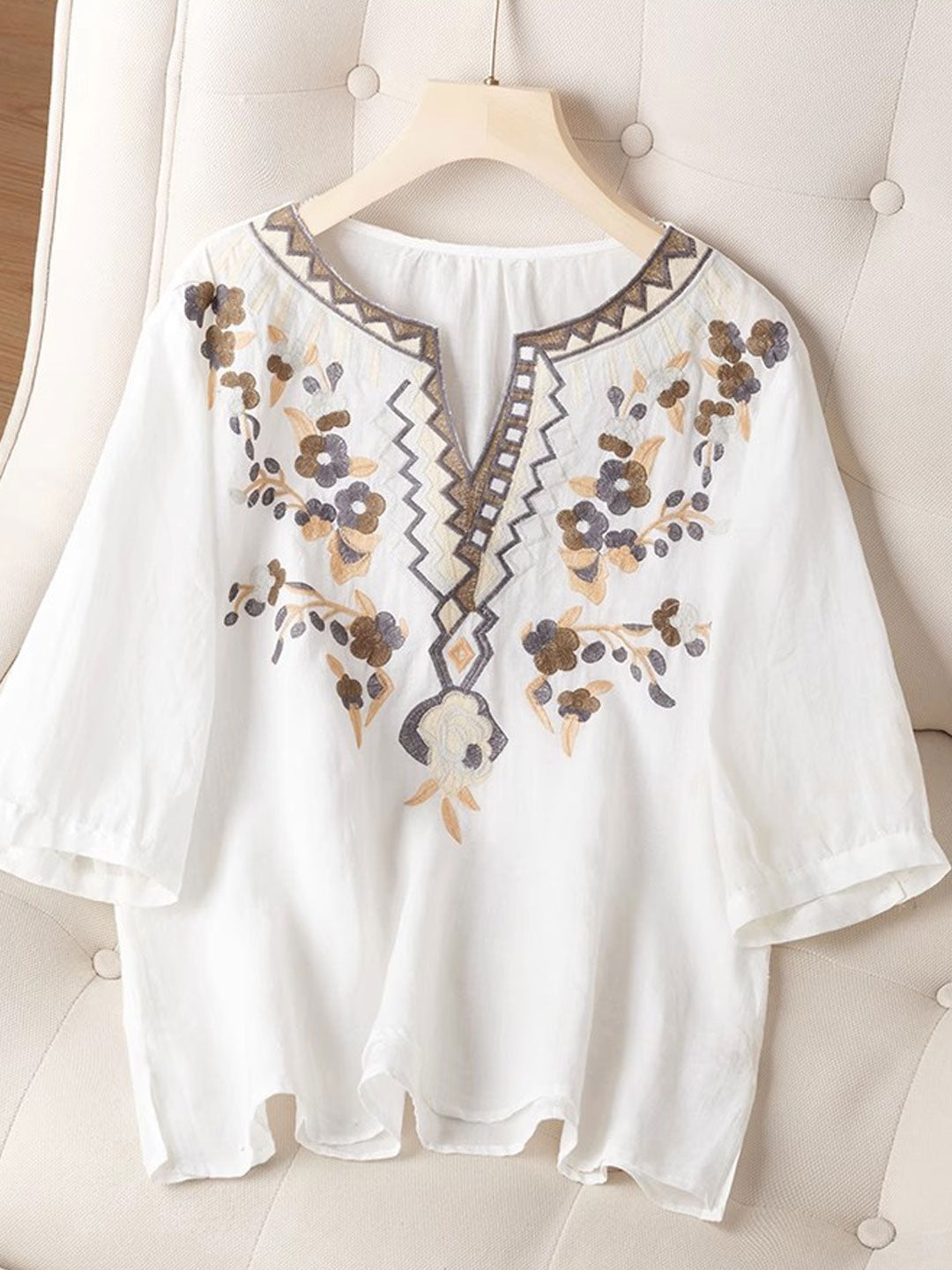 Julia Classic V-Neck Embroidered Top