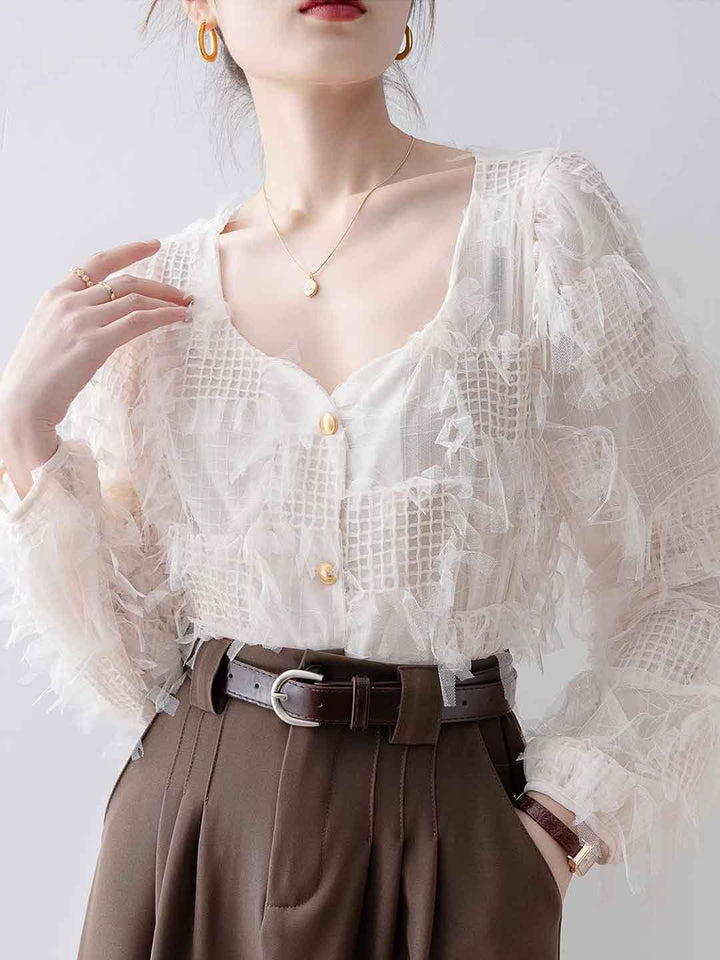 Madison Vacation Square Neck Tassel Lace Shirt