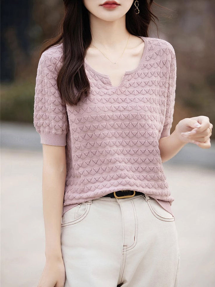 Chloe Loose Crew Neck Hooked Knitted Top