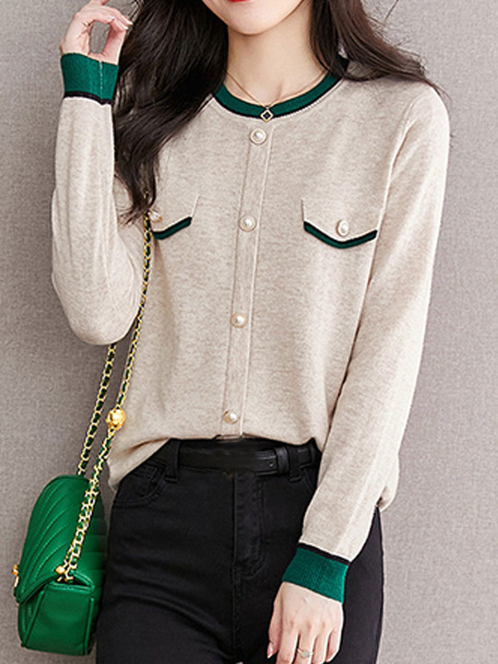 Ava Causal Crew Neck Button Knitted Top