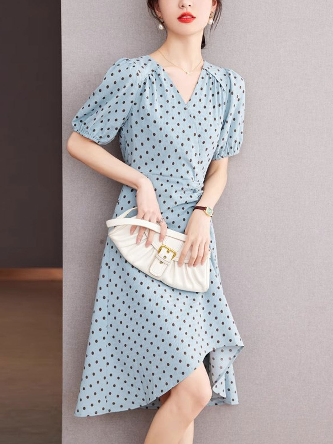 Chloe V-Neck Polka Dot Printed Irregular Dress