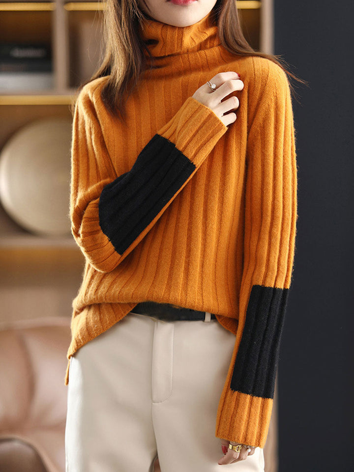 Payton Classic Turtleneck Color-Blocked Knitted Sweater