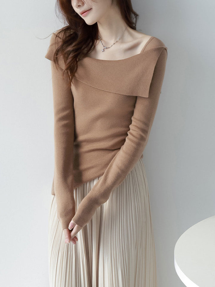 Natalie Classic Off-Shoulder Solid Color Knitted Top