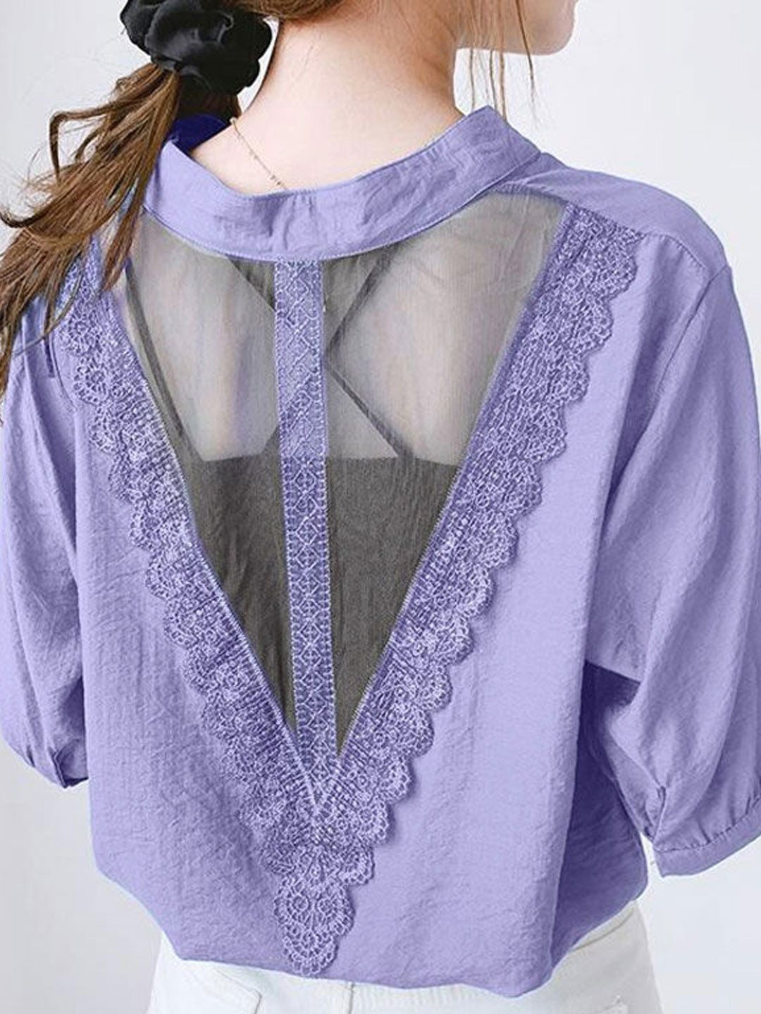 Morgan Classic V-Neck Lace Hollowed Chiffon Top