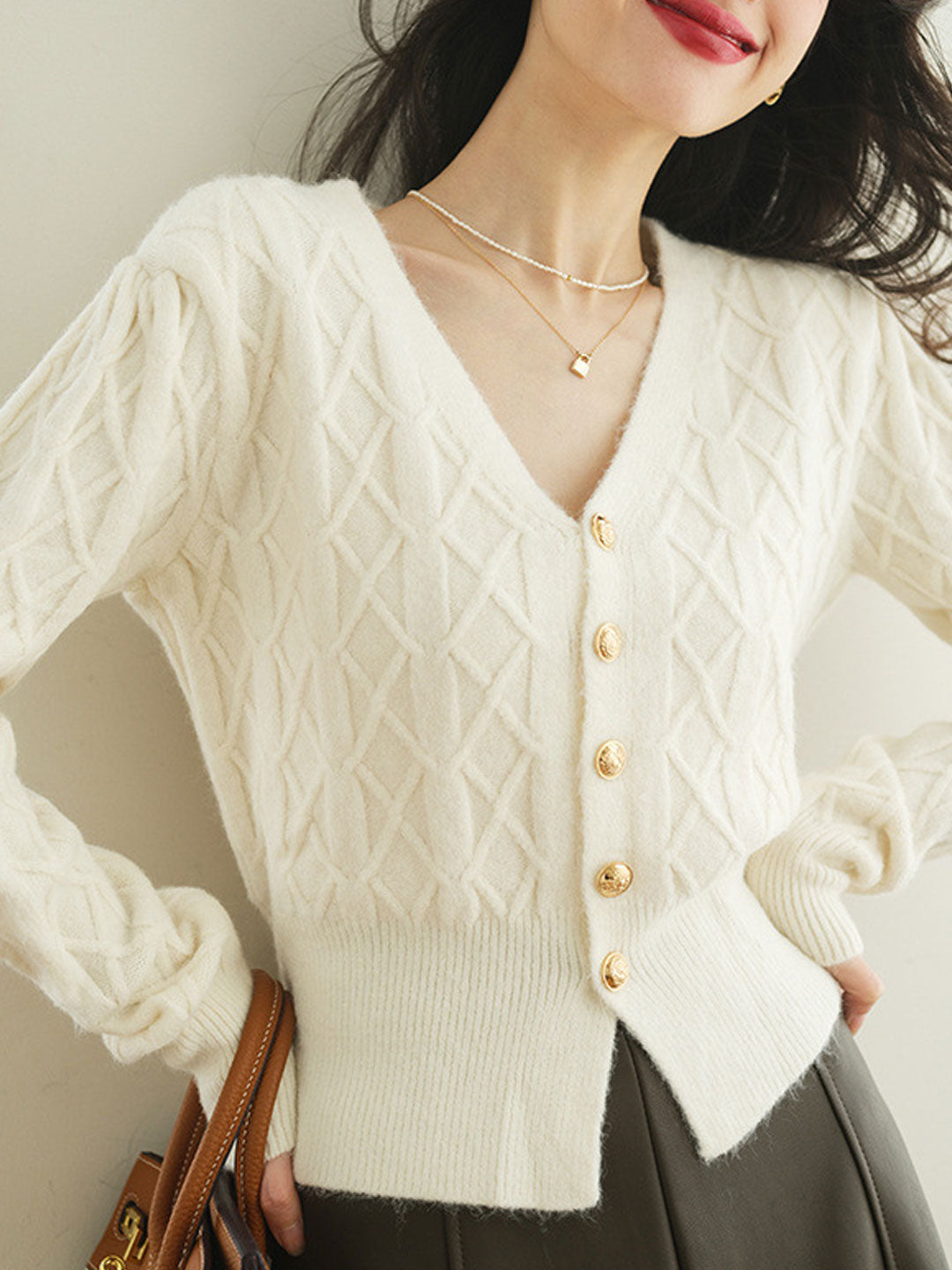 Paige Vintage V-Neck Knitted Cable Cardigan