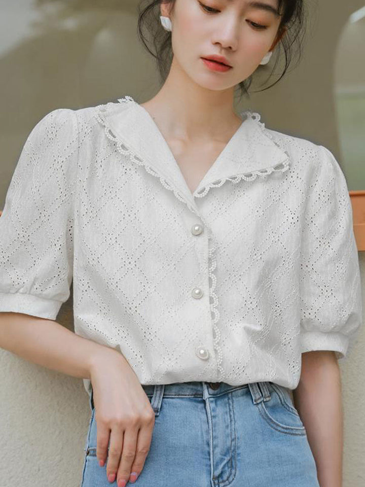 Morgan Retro V-Neck Puff Sleeve Top