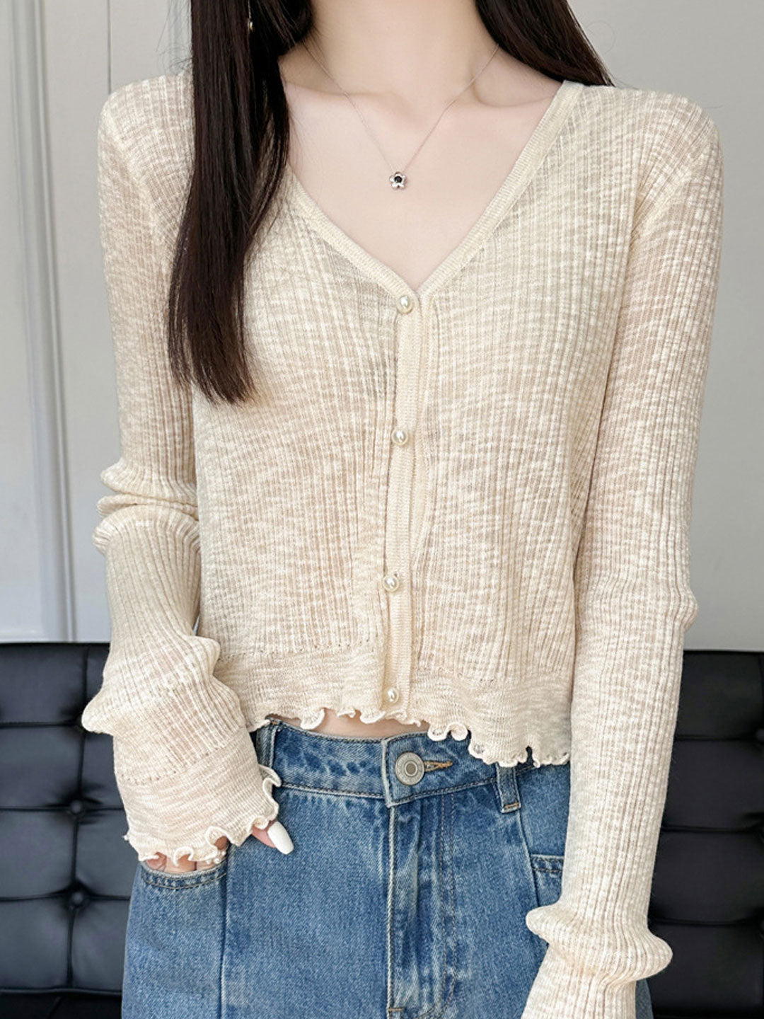 Bella V-Neck Solid Color Auricular Knitted Cardigan