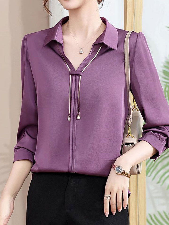 Claire Elegant V-Neck Satin Shirt