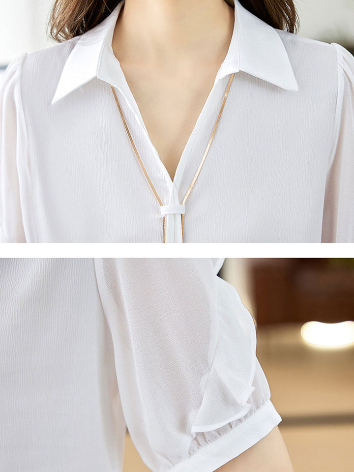 Elizabeth Elegant Lapel Chain Chiffon Shirt