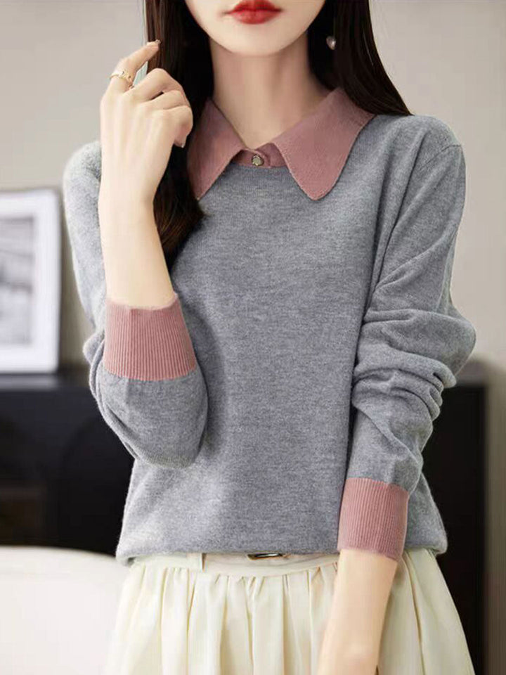 Layla Loose Lapel Color-Blocked Knitted Top