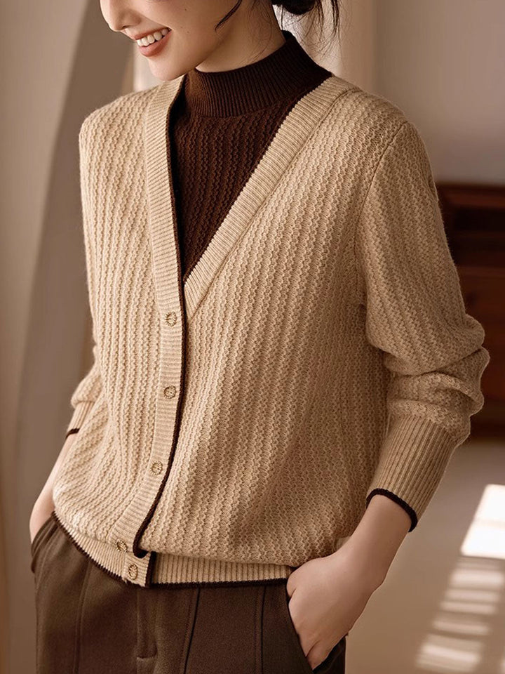 Madison Classic Contrast Turtleneck Knitted Sweater-Khaki