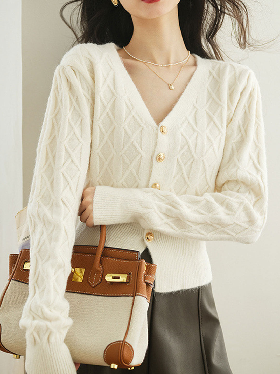 Paige Vintage V-Neck Knitted Cable Cardigan