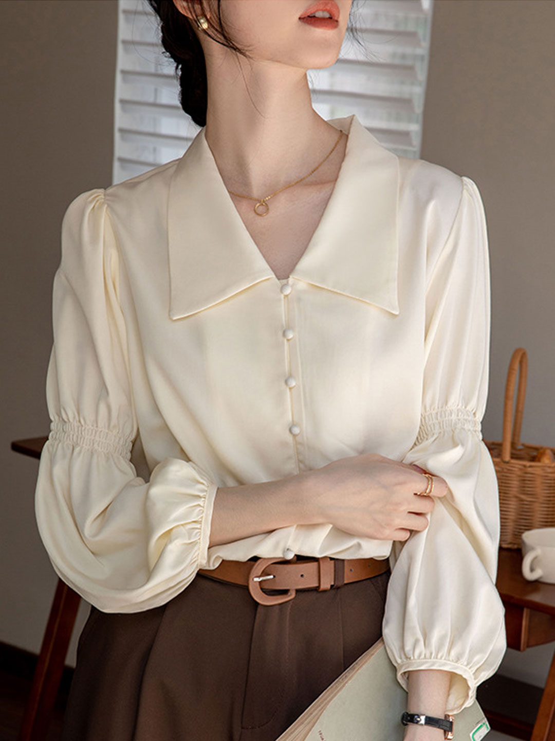 Rachel Classic Balloon Sleeve Lapel Shirt