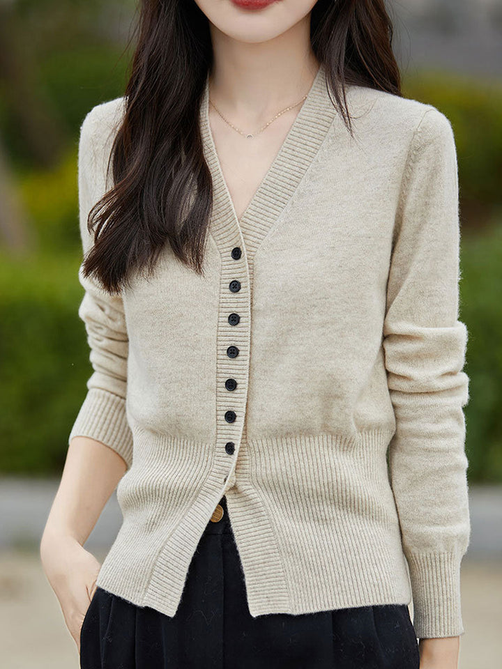 Natalie Casual V-Neck Solid Color Knitted Cardigan