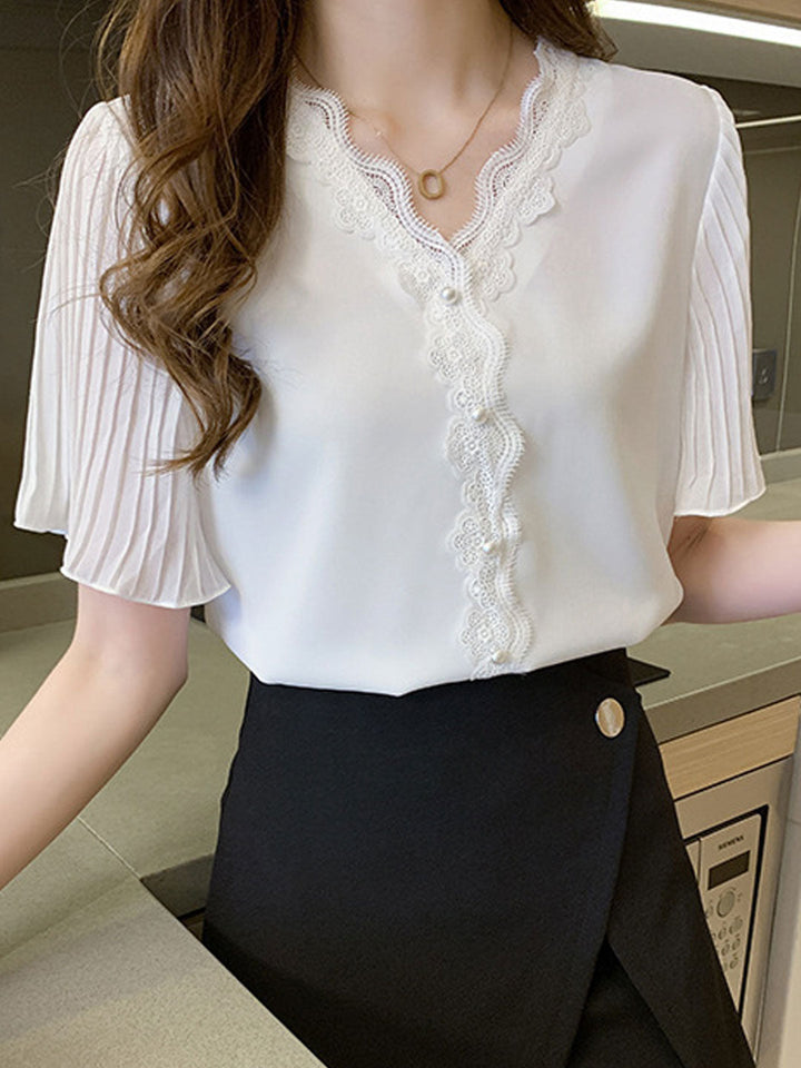 Elizabeth Classic V-Neck Lace Chiffon Top