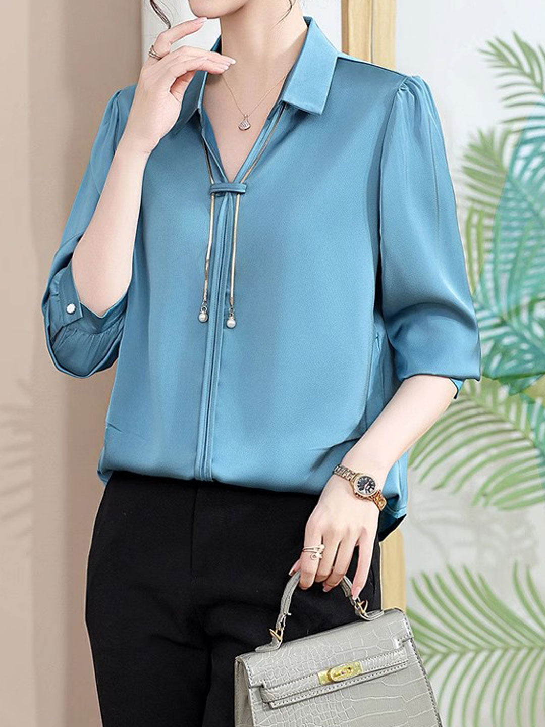 Claire Elegant V-Neck Satin Shirt