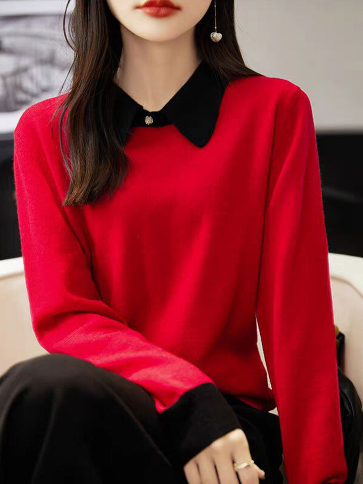 Layla Loose Lapel Color-Blocked Knitted Top