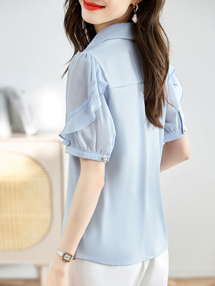 Elizabeth Elegant Lapel Chain Chiffon Shirt-White