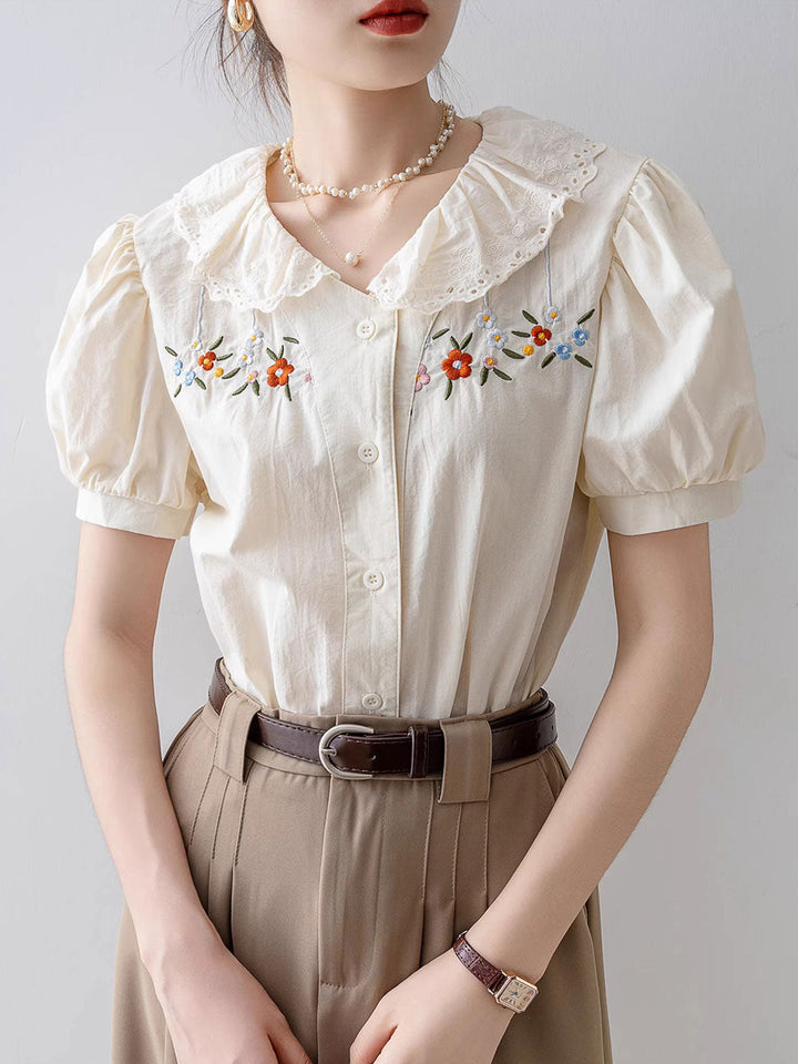 Melanie Retro Doll Collar Embroidered Lace Top