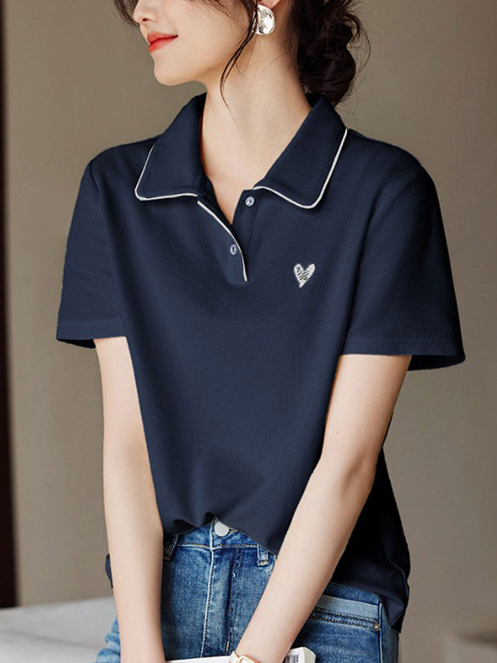 Anna Casual Polo Collar Hearted Top