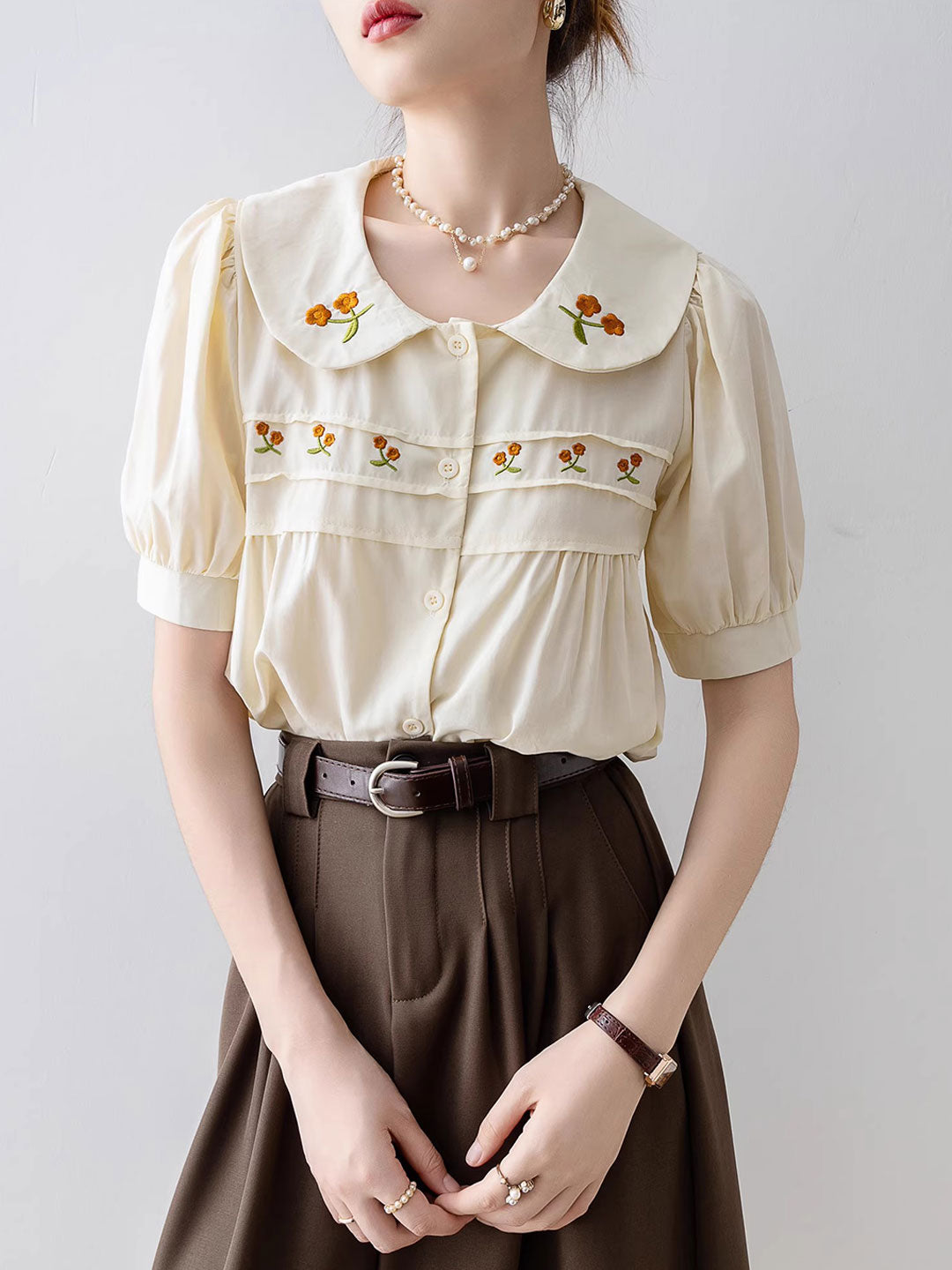 Khloe Retro Doll Collar Embroidered Top