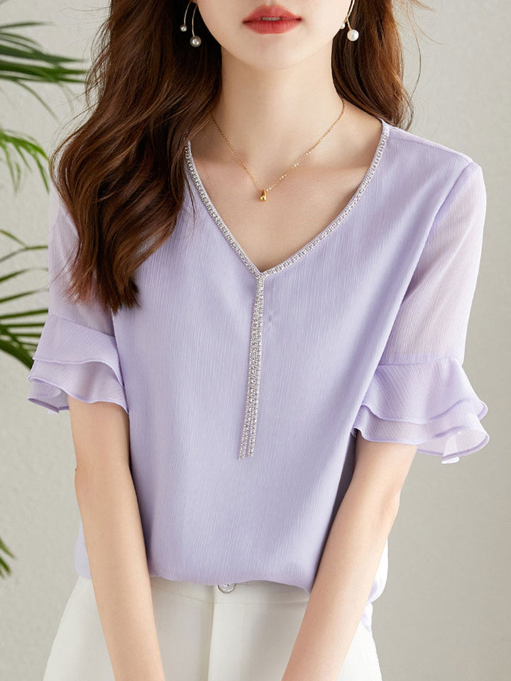 Ava Loose V-Neck Chiffon Top