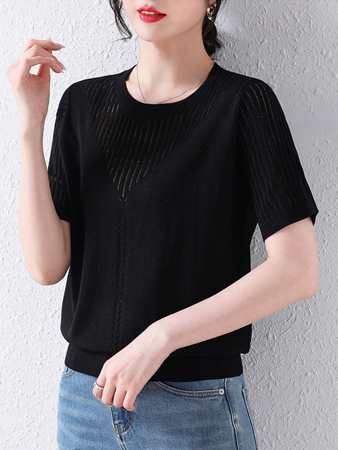 Sophie Loose Crew Neck Hollow Knitted Top