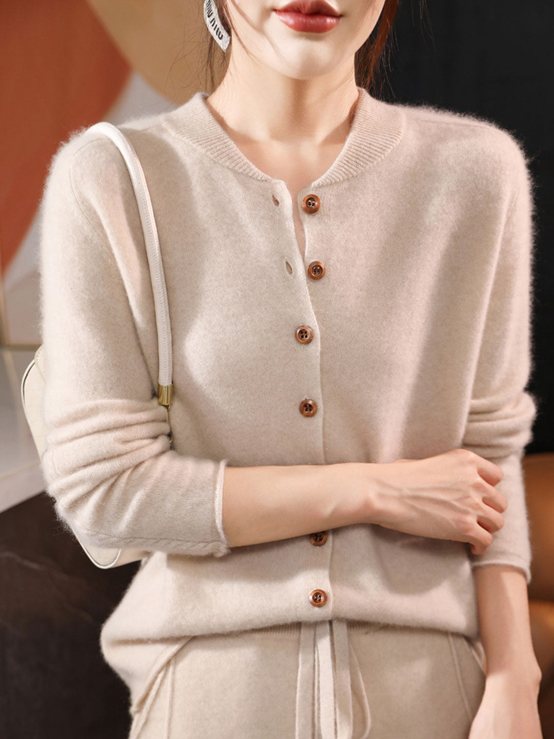 Natalie Classic Crew Neck Solid Color Knitted Cardigan