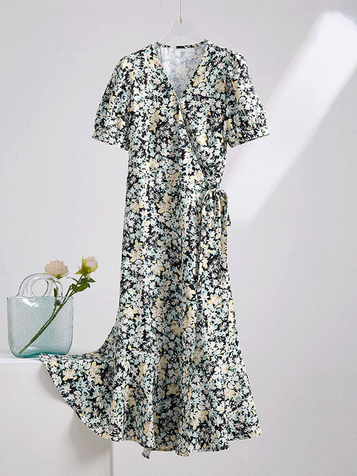 Alyssa Retro V-neck Floral Chiffon Dress