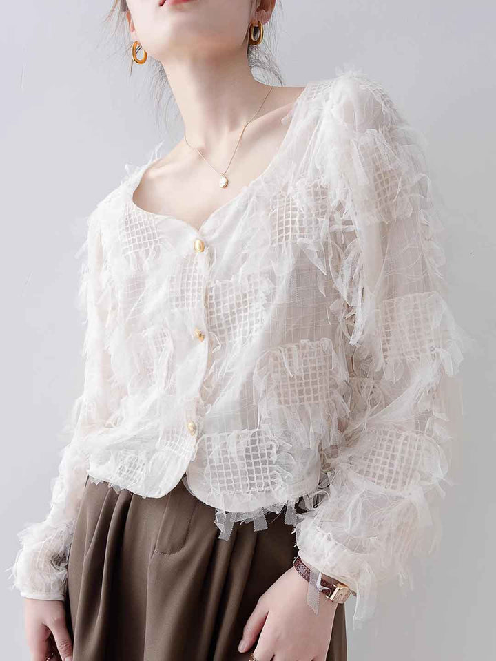 Madison Vacation Square Neck Tassel Lace Shirt