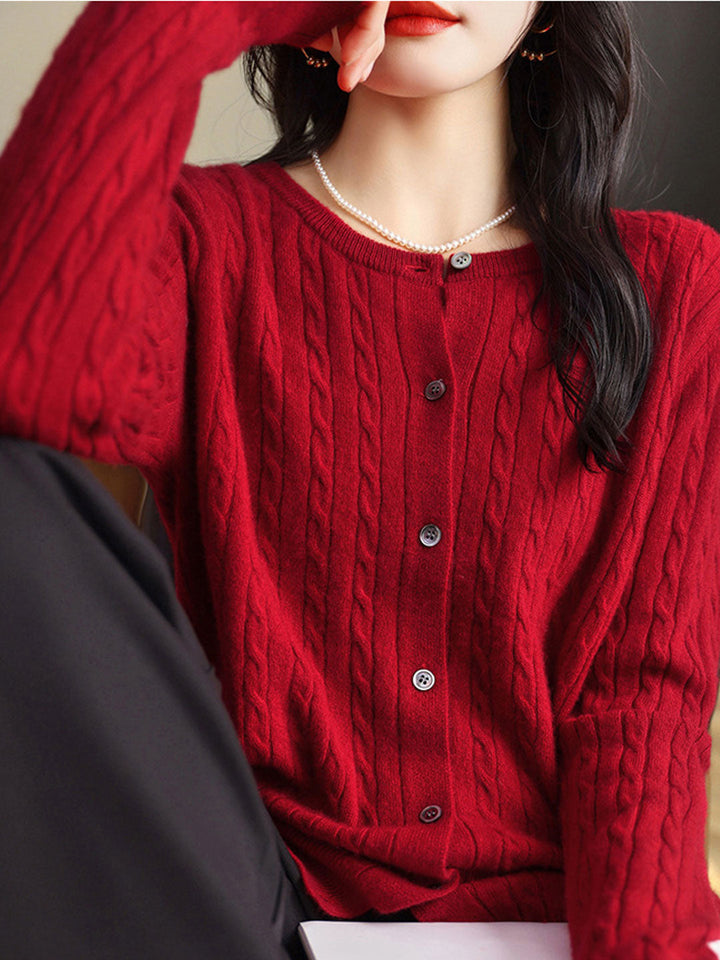 Claire Casual Crew Neck Solid Color Knitted Cardigan