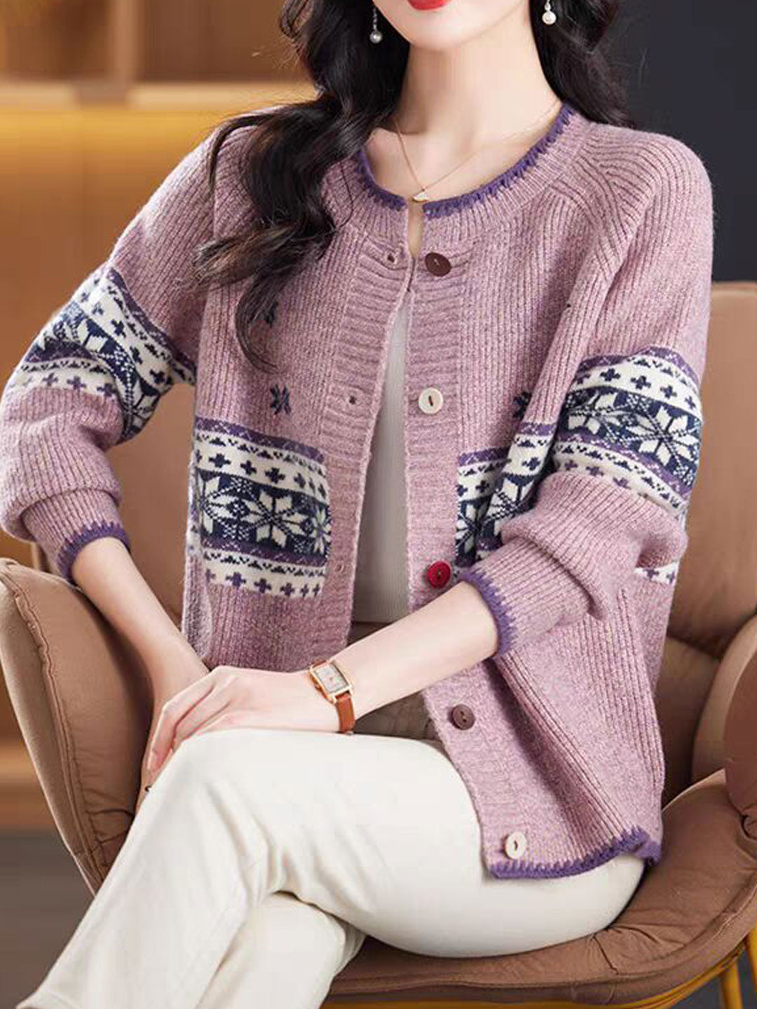 Katherine Vintage Crew Neck Knitted Cardigan