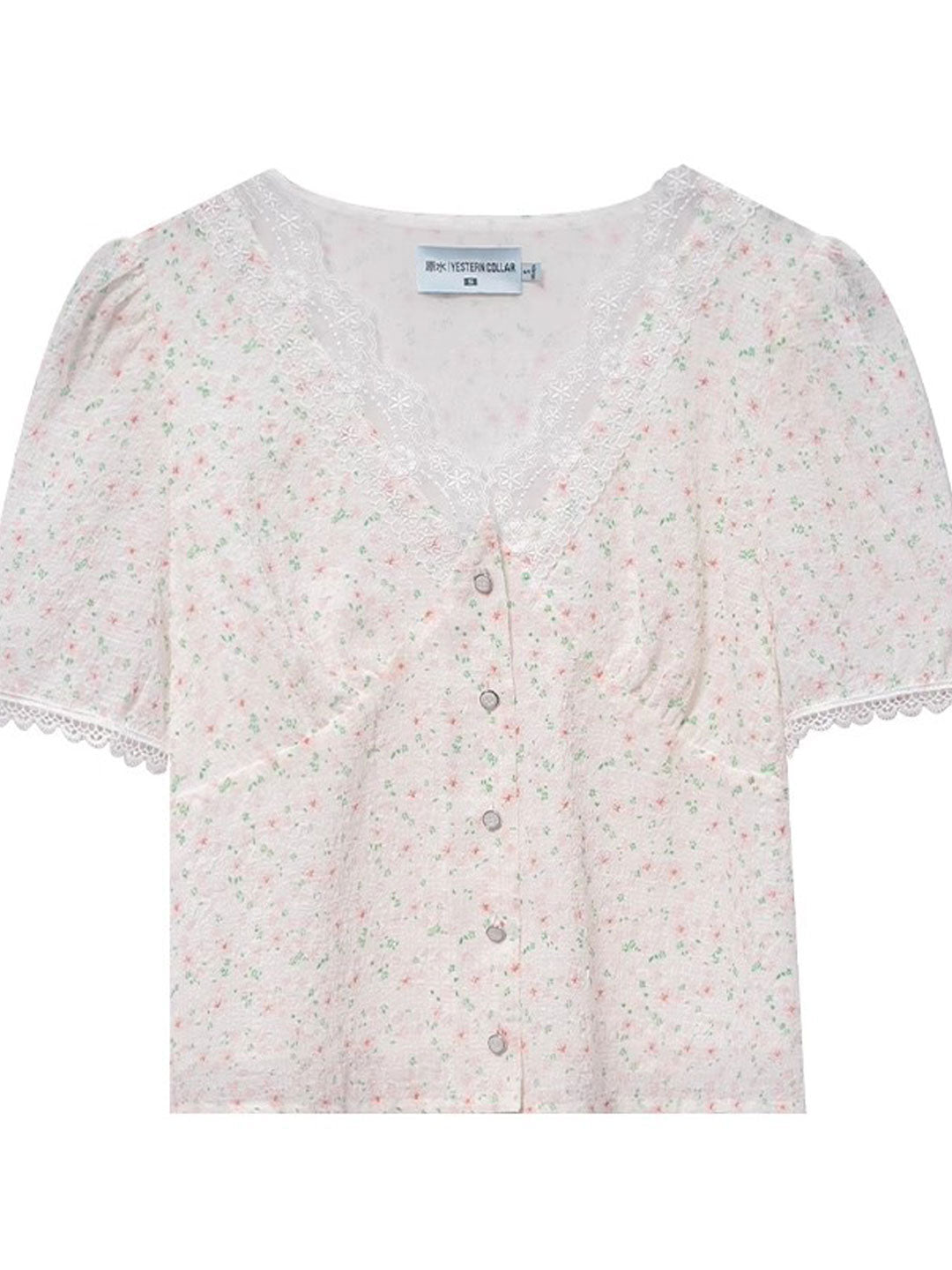 Madison Retro V-Neck Lace Floral Blouse