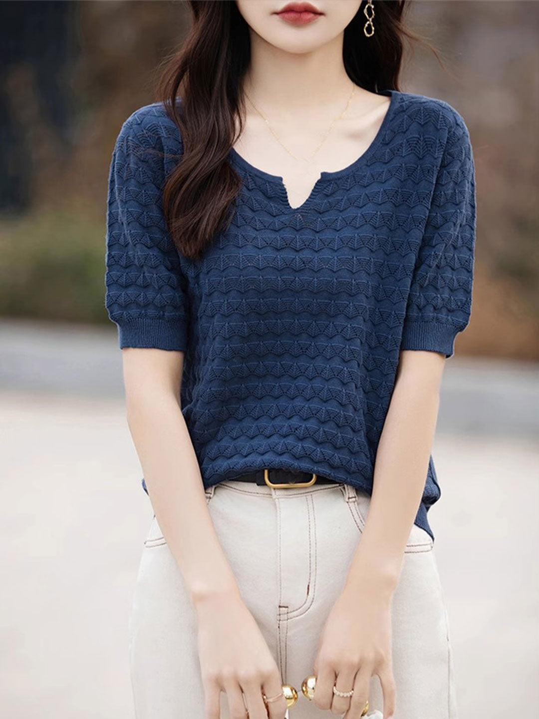 Chloe Loose Crew Neck Hooked Knitted Top