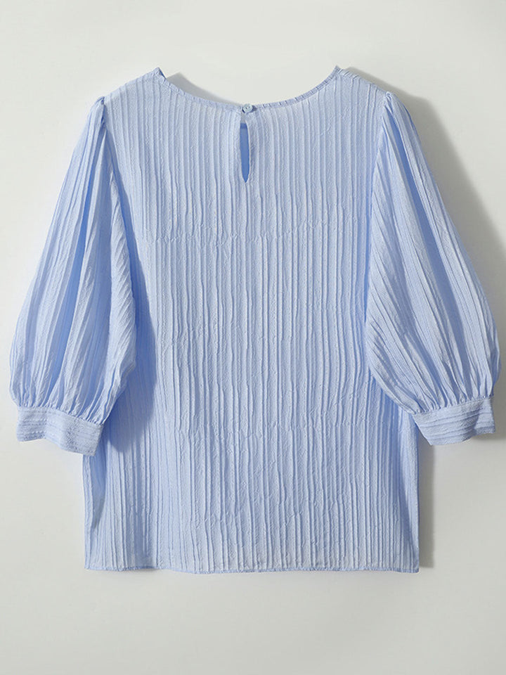 Kayla Classic Crew Neck Pleated Shirt-White