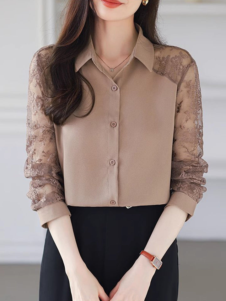 Sophie Loose Lapel Panel Lace Chiffon Shirt