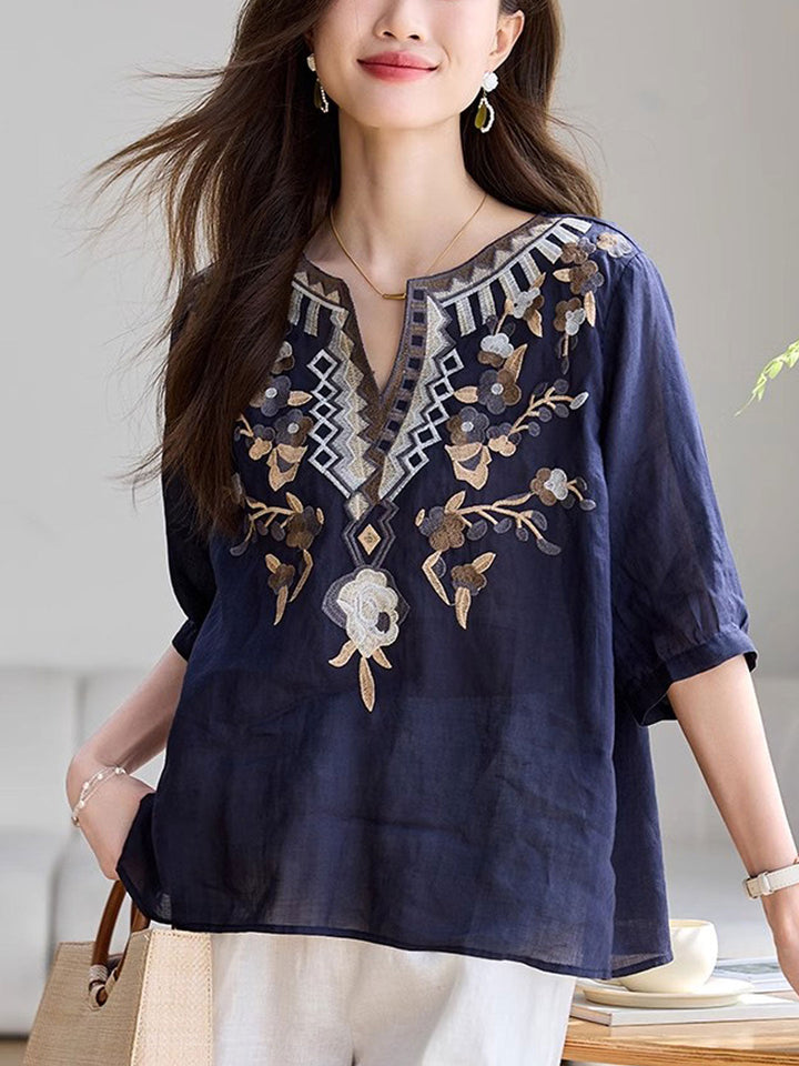 Julia Classic V-Neck Embroidered Top