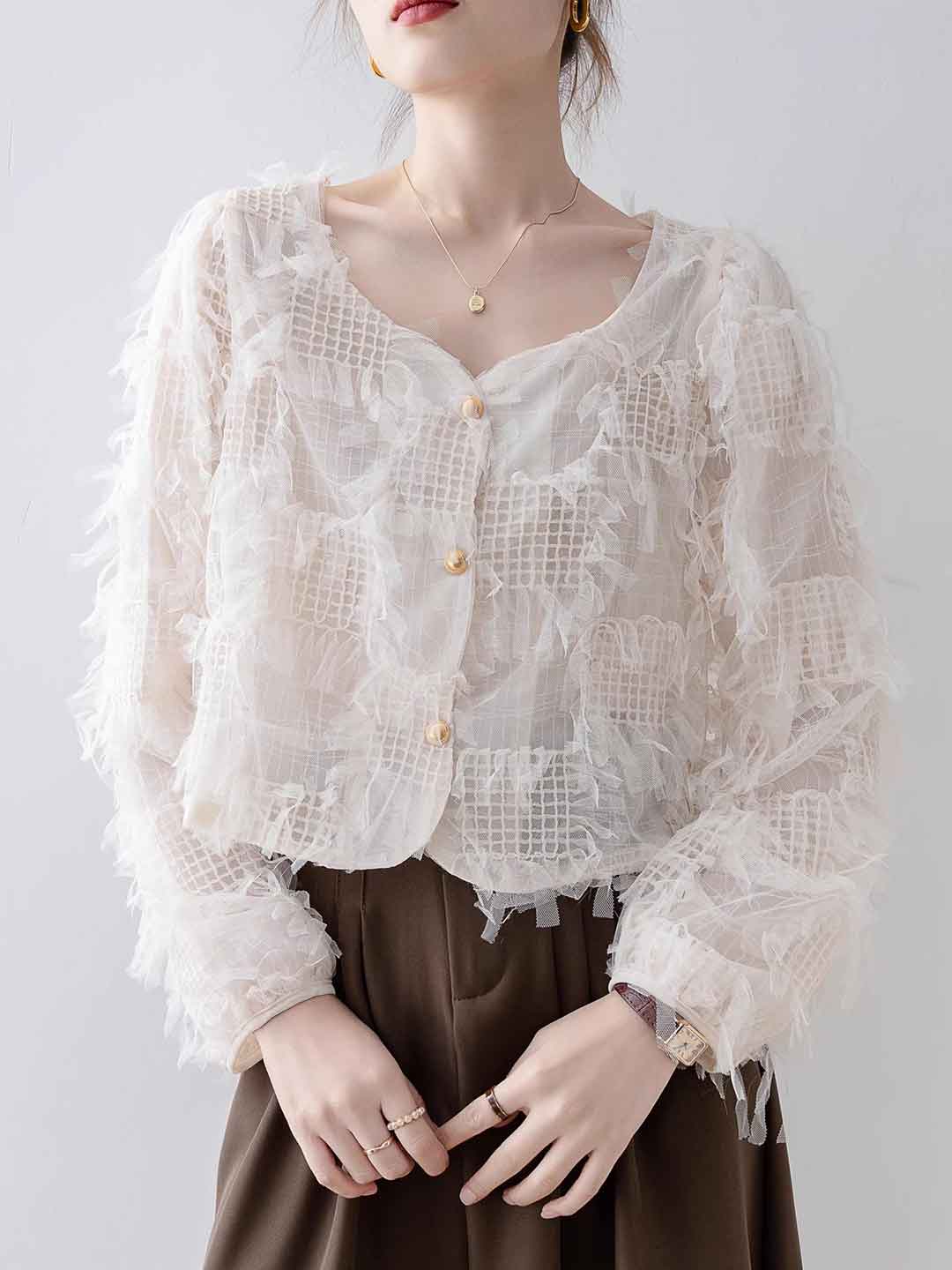 Madison Vacation Square Neck Tassel Lace Shirt