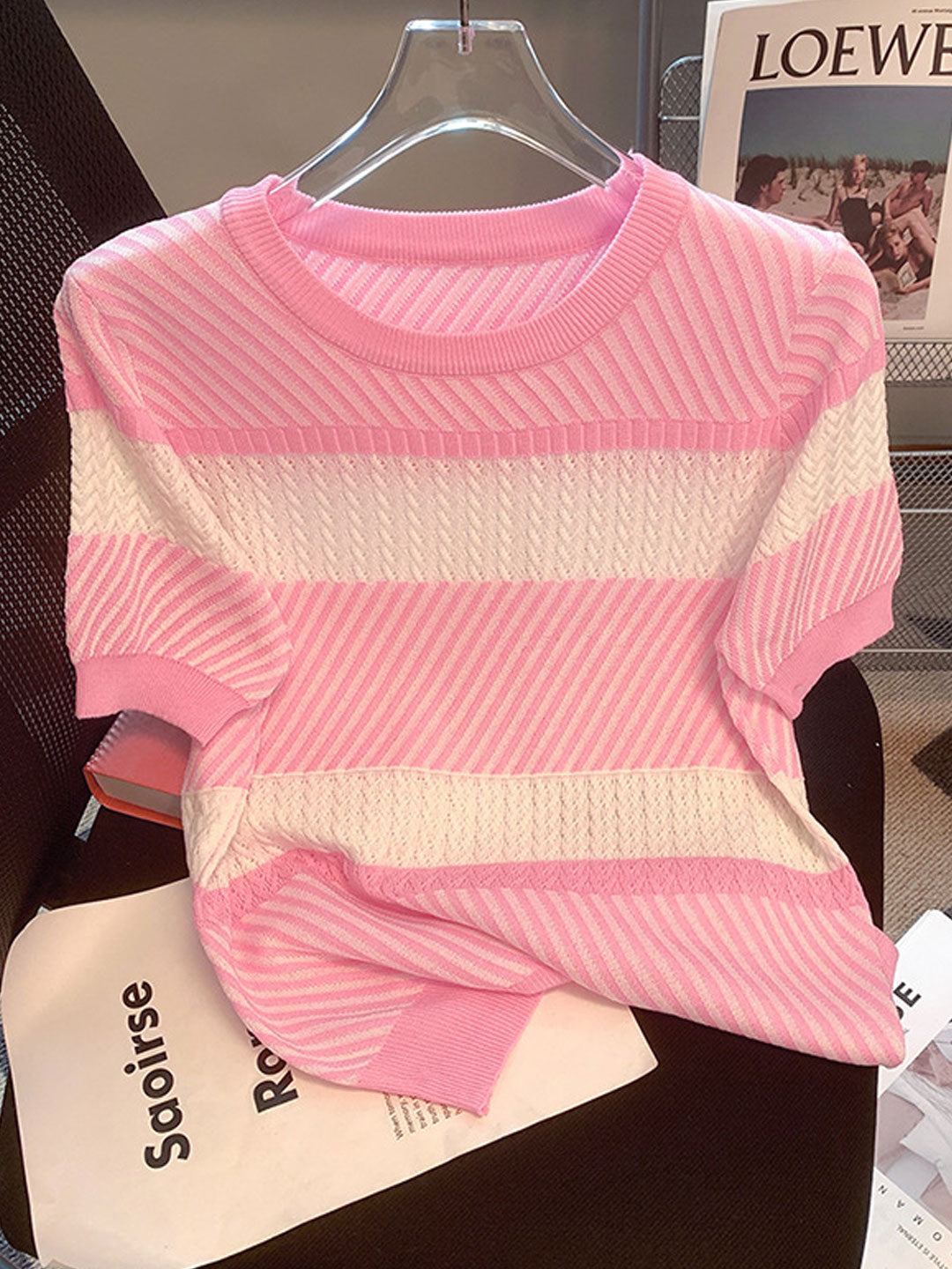 Mia Classic Crew Neck Striped Knitted Top