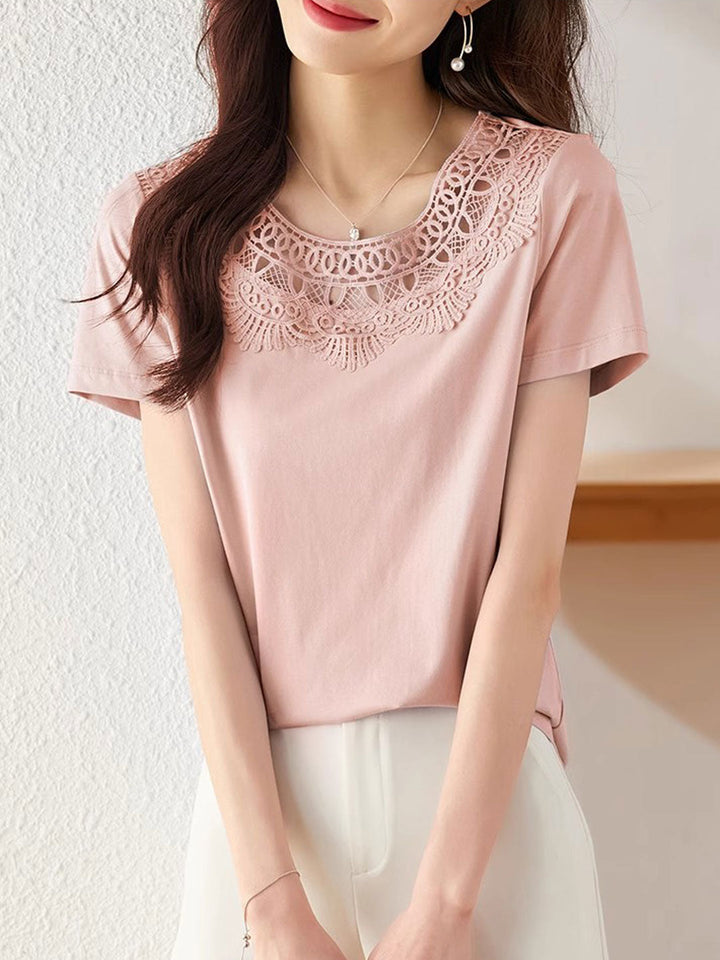 Emily Elegant Hollowed Lace Patchwork Top