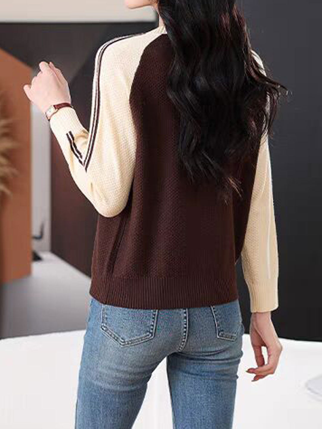 Camila Casual Crew Neck Colorblock Knitted Sweater