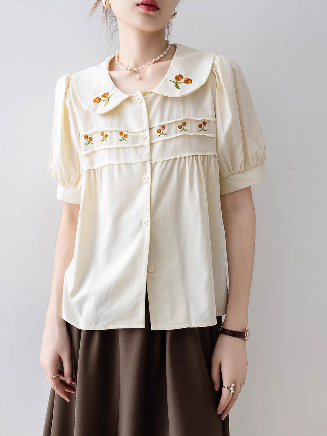 Khloe Retro Doll Collar Embroidered Top