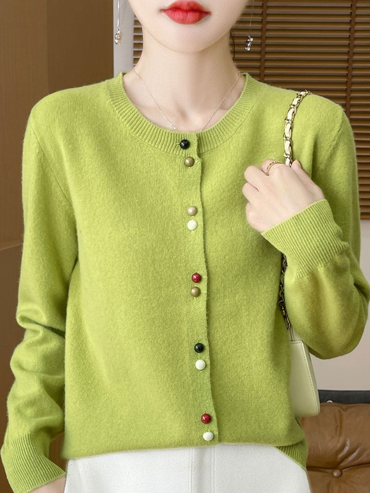 Mya Loose Crew Neck Solid Color Knitted Cardigan