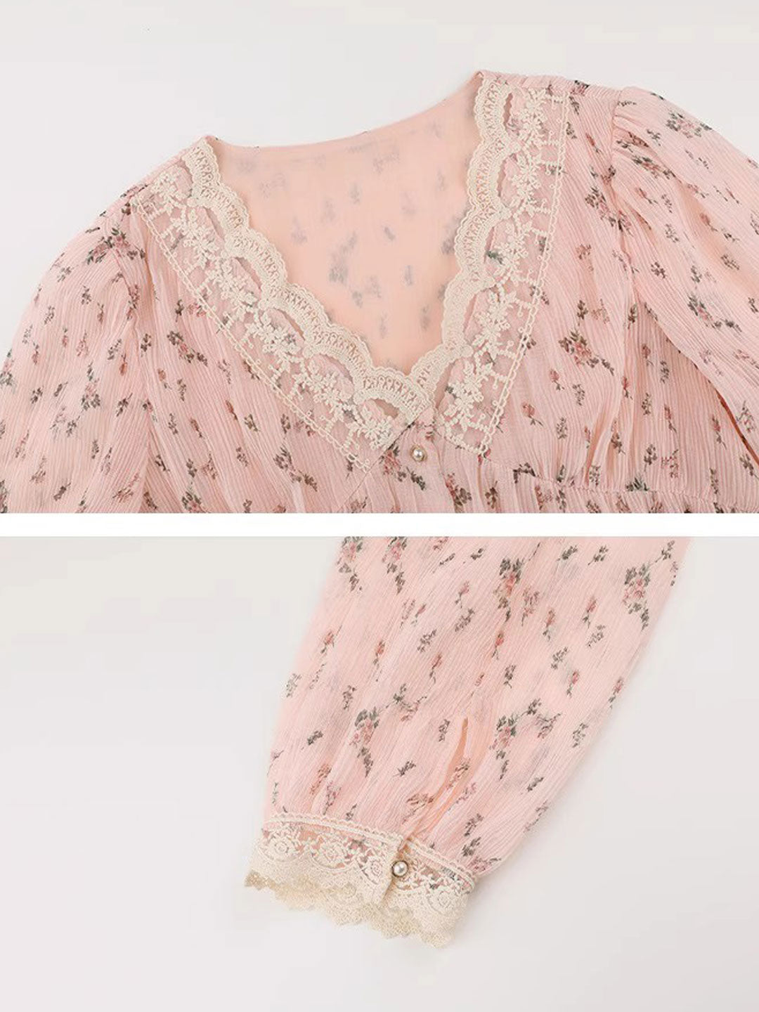 Lydia Retro V-Neck Lace Floral Chiffon Blouse