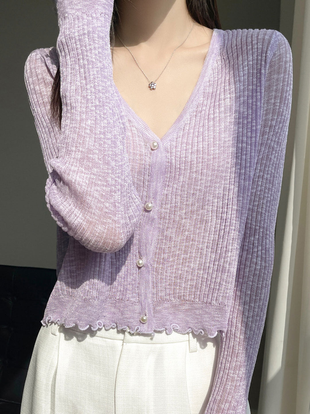 Bella V-Neck Solid Color Auricular Knitted Cardigan