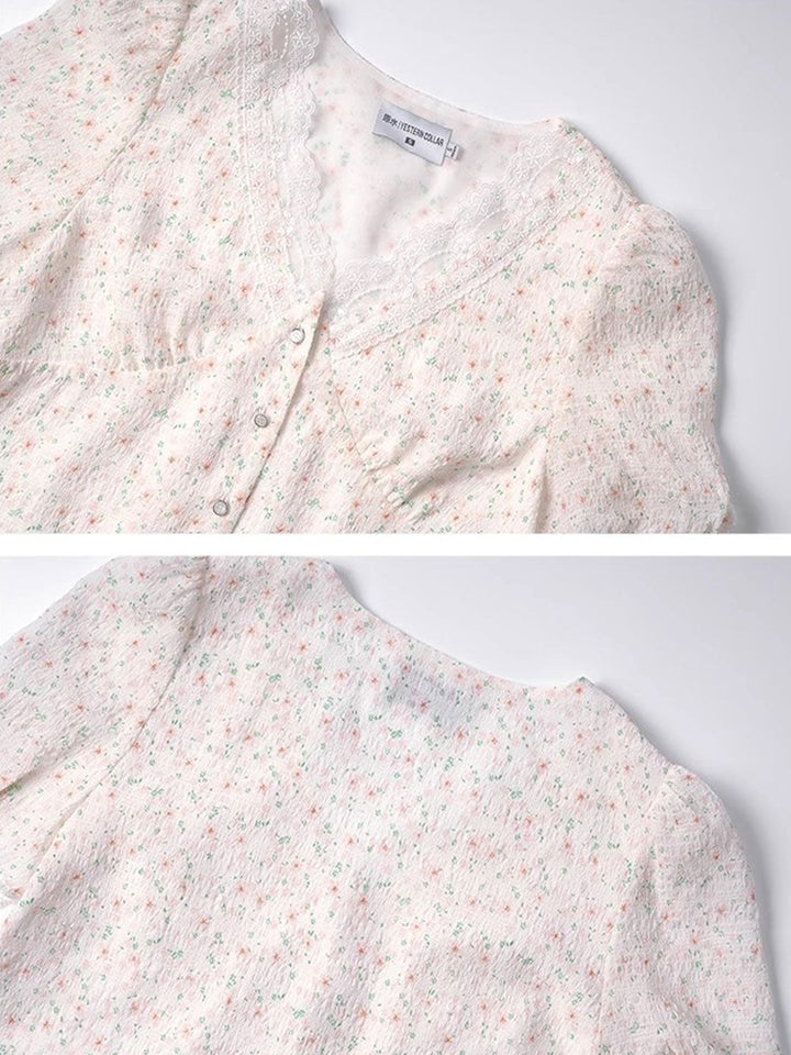 Madison Retro V-Neck Lace Floral Blouse